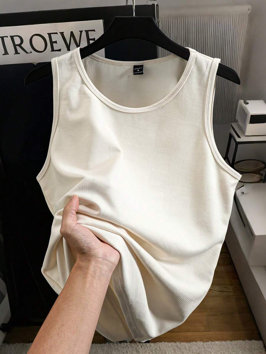 Manfinity Joysei Men's Knitted Textured Tank Top, Fashionable And Versatile For Daily Wear - Apricot - View 1