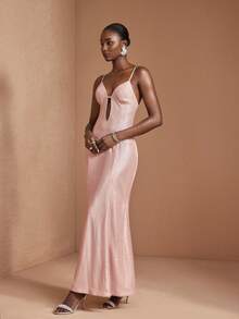 JIAN LASALA Pastel Pink Sequin Spaghetti Strap Mermaid Women Elegant Maxi Dress Spring Summer Wedding Party - Pink - View 4