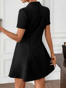 Editum Lapel Collar Double Breasted Blazer Dress In Spring/Summer - Black - View 2