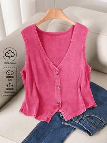CosyJoli Plus Size Solid Color Minimalist Sleeveless Casual Tank Top - Pink - View 1