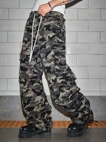 ROMWE MEN Men's Camouflage Print Drawstring Waist Casual Pants - Multicolor - View 1