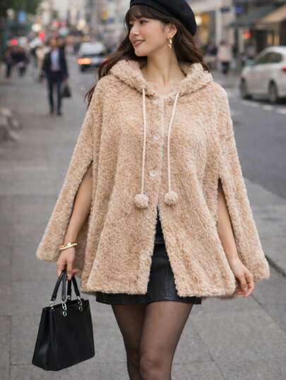 Capa Ligera Delgada Polar Para Dama De Moda Calientita de uso diario casual con pompones