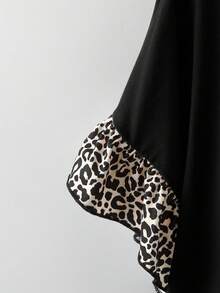 Linhara Plus Size Summer Casual Leopard Print Ruffle Trim T-Shirt Leopard Print Top Black Leopard Print Top - Black - View 3