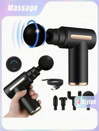 SHEIN A Stylishly Designed Mini High Torque Motor USB Rechargeable Handheld Massage Gun For Body, Back And Neck Deep Muscle Percussion Massager With 1200 MAh Rechargeable Lithium Battery - Ideal As A Father's Day And Mother's Day Gift