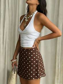 Pariaura 2026 New Arrival Women's Brown Polka Dot Tulle Mini Skirt Short Length Lightweight Flowy Mesh Skirt Casual Office Commute Minimalist Beach Vacation Versatile Style - Multicolor - View 5