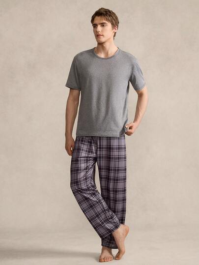 2-częściowy zestaw świąteczny: koszulka i spodnie w czerwoną kratę, styl vintage brytyjski, wygodny i swobodny, wysokiej jakości strój domowy dla mężczyzn, na rodzinne przyjęcie bożonarodzeniowe