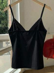 Comfortcana 休闲简约百搭日常穿搭、派对、节日——女士波点印花撞色系带吊带背心，夏季出行必备 - 彩色 - 查看 2