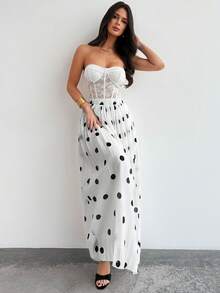 Firerie 女士优雅黑白波点褶裥A字裙 - 黑與白 - 查看 6