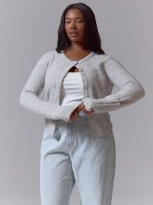 MUSERA Knitted Button Through Long Sleeve Top Winter NewYear Cute Sexy Going Out Evening Party Accented - Grey - View 5
