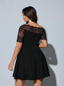 Viva Relle Plus Size Women's Black Lace Off-Shoulder Dress, Party Dress, Cocktail Dress - Black - View 4