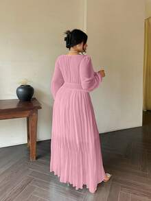 Vestido largo de manga larga con escote en V y espalda descubierta, vestido elegante y fluido de estilo griego de diosa blanca - Rosa - Ver 2