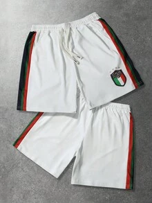 ROMWE MEN Prep Pantalones cortos deportivos casuales con estampado del escudo de la Copa Mundial 2026 para hombres - Blanco - Ver 4
