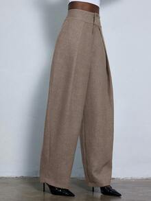 Aveloria Modichic Nuevos pantalones de traje holgados con pliegues de diseño elegante y casual para uso diario - Caqui - Ver 4