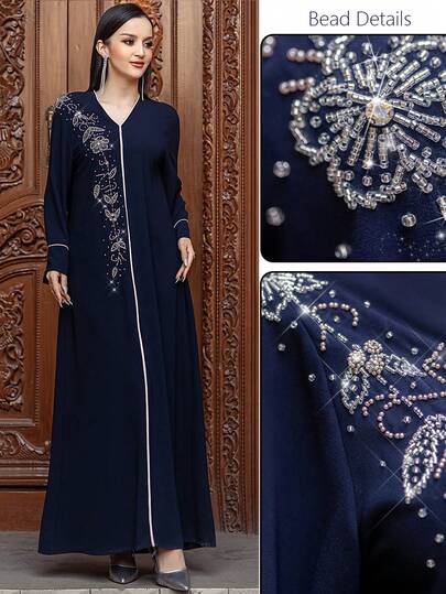 Layrah Heavily Embroidered Long Sleeve Robe With Crystal Beaded Decor