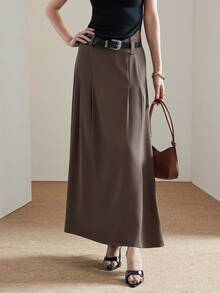 Heiryn Women's Solid Color Pleated Design Casual Girlisim Commuter Skirt Golf Pastal Summer - Brown - View 3