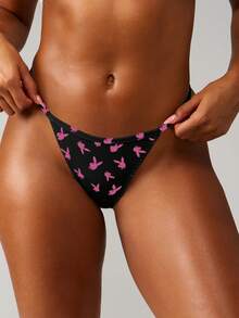 Missguided x Playboy Tanga acanalado con estampado de conejo para comodidad y estilo diario - Negro - Ver 4