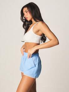 MISSGUIDED Calzoncillos tipo bóxer de algodón cómodos con estampado a cuadros y detalles de encaje delicado en los bordes - Azul - Ver 4