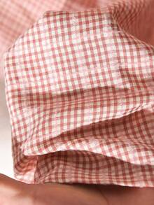 CosyJoli 大码女式花卉蕾丝边衬衫，蝙蝠袖宽松纽扣格子衬衫，休闲春夏短袖复古衬衫 - 紅木色 - 查看 6