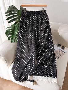 CosyJoli Quần ống rộng dáng suông cỡ lớn dành cho nữ, quần dài rộng rãi cho nữ, quần ren hoa, quần chấm bi, trang phục thường ngày cho nữ. - màu đen - Xem 2