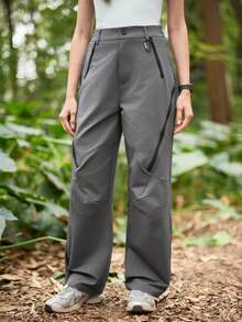 SHEIN In My Nature Quần nữ kiểu dáng thường ngày, phối màu tương phản, có khóa kéo và nút cài, túi xéo, thích hợp cho hoạt động ngoài trời. - Xám - Xem 3