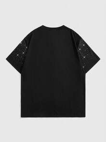 ROMWE MEN Street Life Camiseta de manga corta para hombre con adornos de strass de la Virgen María, adecuada para uso diario en primavera/verano - Rosa Fucsia - Ver 2