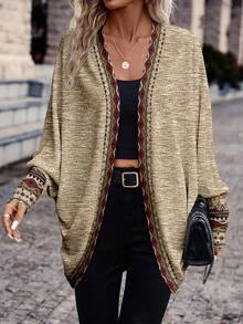 SHEIN Frenchy Women's Boho Style Printed Lightweight Jacket, Suitable For Outings, Street Style, Work Commute, Casual Wear, Chic Spring - Multicolor - View 5