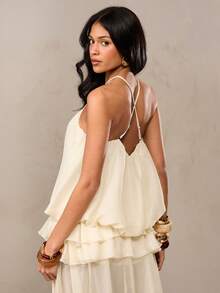 SHEIN BAE 女士纯色简约休闲背心 - 杏色 - 查看 2