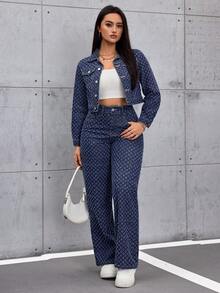 SHEIN ICON 女士复古宽松直筒阔腿牛仔裤 - 深色水洗藍 - 查看 7