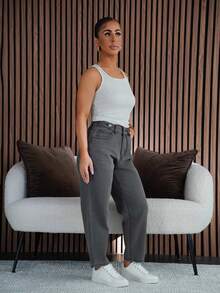 SAYEHFBABY 女士休闲通勤水洗锥形牛仔裤 - 深灰色 - 查看 5