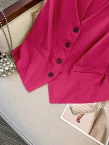 Rometta Plus Size Solid Color Tank Top And Shorts 2 Pieces Set - Hot Pink - View 6