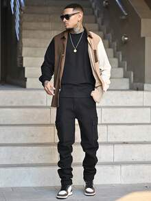 Devon Thys 男士时尚休闲洗水工装牛仔裤、工装裤 - 黑色 - 查看 6