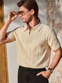 Manfinity RSRT Polo de punto de manga corta con cremallera y cuello alto de color liso para hombre - Multicolor - Ver 7