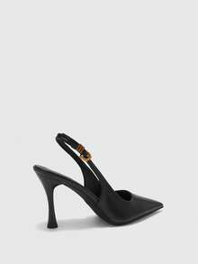 CUCCOO BIZCHIC 新款尖头高跟鞋，浪漫优雅迷人，简约性感，黑色露趾高跟鞋，适合约会、下午茶、派对、情人节等场合，尽显优雅气质。 - 黑色 - 查看 4