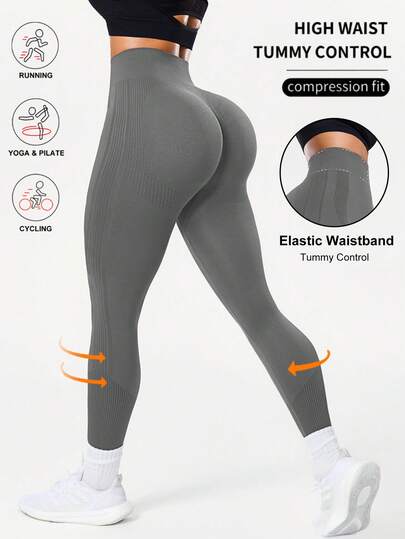 Seamluxe SHEIN Sport Leggings sin costuras de cintura alta de unicolor para mujer