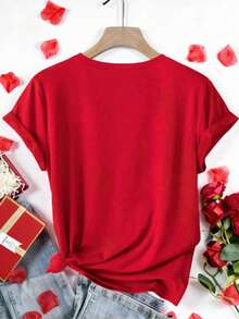 EMERY ROSE Áo thun cỡ lớn in hình trái tim màu hồng có nơ "Bạn xứng đáng được yêu thương" - Phong cách nhẹ nhàng, thoải mái, thường ngày. - Đỏ - Xem 2