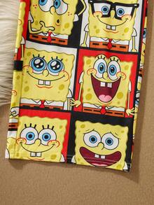 SpongeBob SquarePants | SHEIN Tween Boy Cartoon Print Top And Pants Pajama Set - Black - View 4