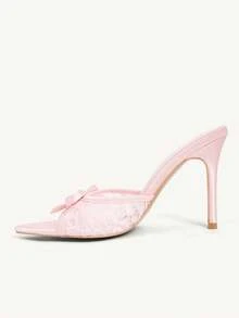 CUCCOO CHICEST Zapatos de mujer de satén rosa con encaje y malla, con elemento de lazo, moda primavera y verano, sexy tacón de aguja - Sardina rosa - Ver 2