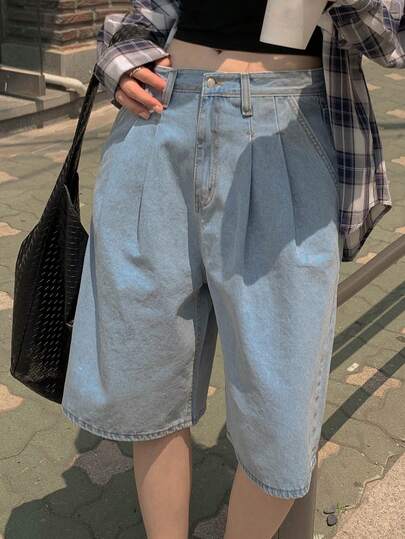 DAZY 复古高腰阔腿女式牛仔短裤