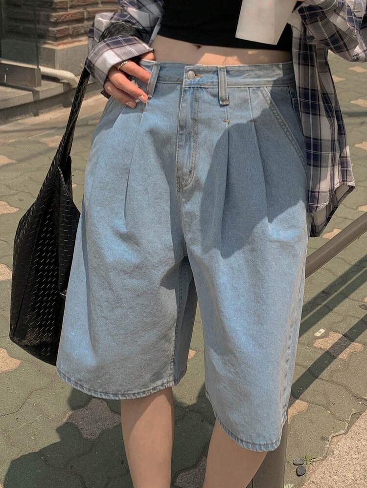 Vintage High Waist Wide Leg Women's Denim Shorts Jorts