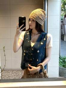 DAZY Women's Layered Washed Denim Top, Chic Korean Street Style - Blue - View 5