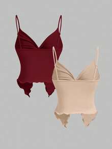 SHEIN MOD Atasan Camisole Wanita Kasual Warna Polos dengan Simpul Putar dan Tali Bahu Tipis - MultiWarna - View 2