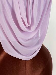 Amplova Áo lưới xuyên thấu bất đối xứng dành cho nữ, trang trí hoa giả. - Màu tím hoa cà - Xem 6