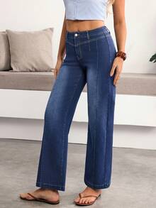 Breezaya Women's Casual Washed Denim Jeans - Blue - View 3