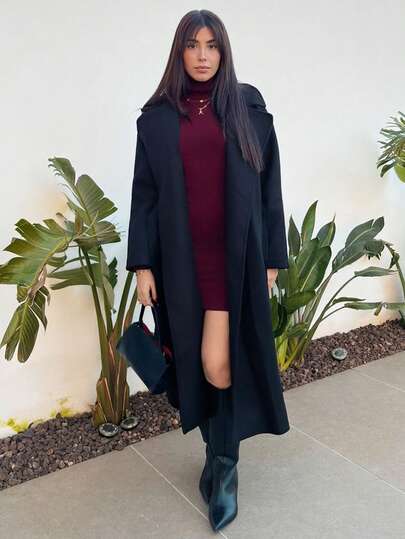 Hitanina Women's Solid Color Elegant Long Sleeve Long Coat, Autumn/Winter