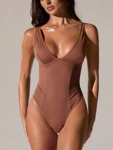 SHEIN BAE 2 Miếng Của phụ nữ Cổ chữ V sâu Áo liền quần chặt Đối với Đúng mẫu - Nhiều màu - Xem 6