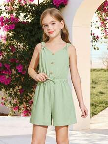 Emery Rose Kids Emery Rose Kids Bộ áo liền quần kiểu vest xoắn cho bé gái tuổi teen, có cúc cài phía trước, được trang trí bằng chất liệu dệt họa tiết, thích hợp cho các chuyến đi chơi mùa xuân, phong cách đồng quê, tiệc trà chiều trong vườn, dạo phố, đi học, và cả mẹ lẫn bé. - Màu xanh chanh - Xem 6