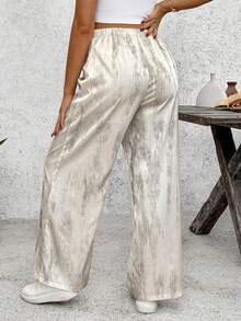 SHEIN Maternity Casual Drawstring Waist Loose Allover Print Pants - Black and White - View 2