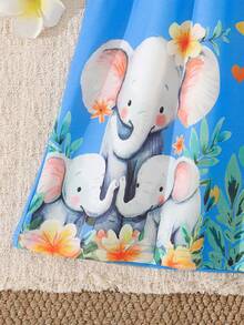 SHEIN Playful Pals Đầm không tay in hình voi dễ thương cho bé gái, kiểu dáng thời trang mới cho mùa xuân/hè. - Màu xanh lam - Xem 6
