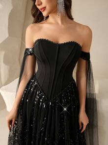 Coutiva Women's Fashion Off-Shoulder Party Evening Dresses - Black - View 1