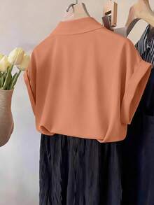 INAWLY Áo sơ mi nữ kiểu dáng thường ngày đơn giản, màu trơn, tay cánh dơi, phối nhiều túi, thích hợp cho mùa hè. - trái cam - Xem 2
